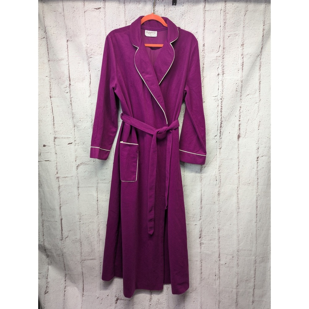 Kayser Belted Flannel Robe Womens XL VTG Fuchsia USA Dressing Gown House Coat‎